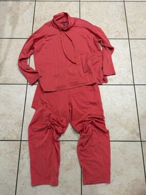 Eileen Fisher Organic Cotton funnel neck w/ pants sweat suit lounge SOFT